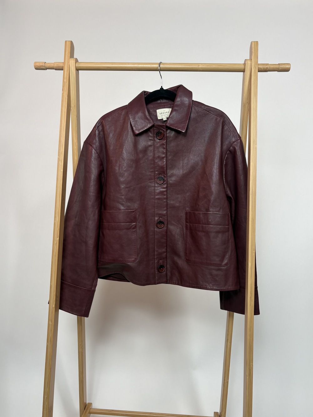 PF-1468 Sezane Oxblood Lamb Leather Jacket